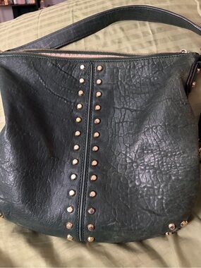 Stud-Accented Dark Green Shoulder Bag